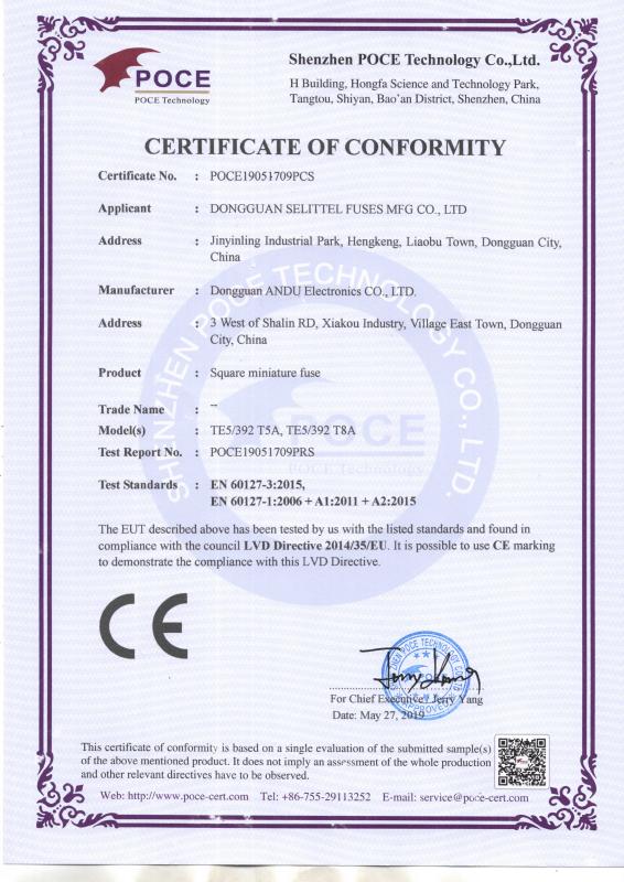 CE - Dongguan Selittel Fuses Mfg Co., Ltd.