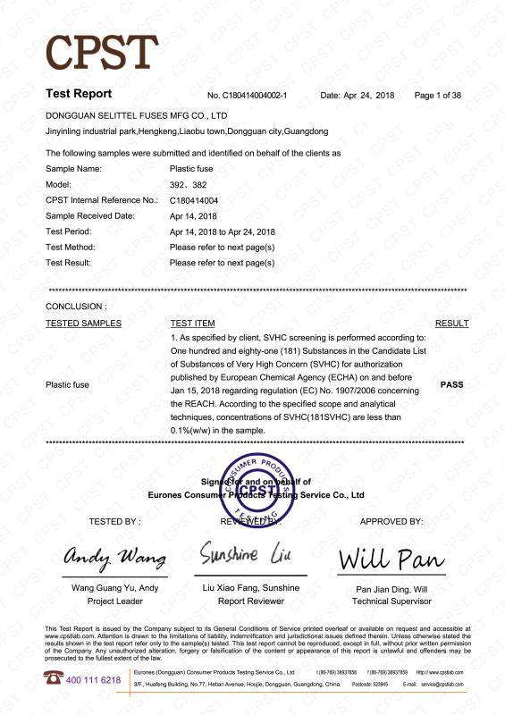 RoHS - Dongguan Selittel Fuses Mfg Co., Ltd.