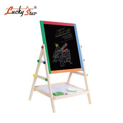 China Kindergarten Kisd Kids 2 in 1 Easel Adjustable Erasable Magnetic Chalk Black/White Wooden Drawing Board for sale