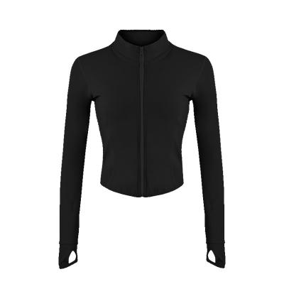 China Antibacterial Women Full Zip Workout Sports Jackets Slim Fit Long Sleeve Yoga Band Collar Thumb Hole Athletic Running Jackets for sale