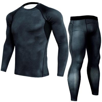 China Breathable Blue Red White Long Sleeve Compression Sets Customs Officers Training Jogging 2 Piece Suit Gym Wear Quick Dry Men for sale