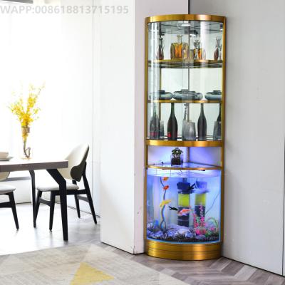 China (Height)Adjustable Living Room Corner Stainless Steel Sheet Metal Furniture Gold Stainless Steel Small Wine Cabinet for sale