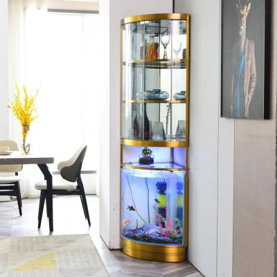 China Golden (Height) Adjustable Living Room Corner Used Small Stainless Steel Metal Furniture Mini Wine Glass Cabinet for sale