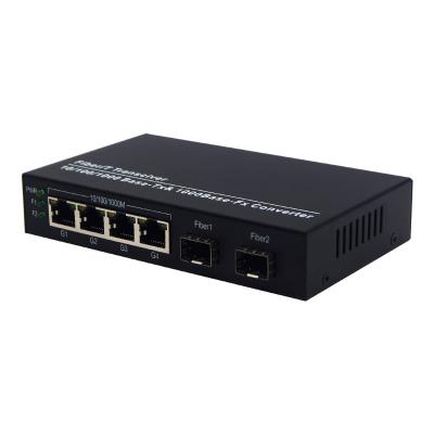 China Gigabit 10/100/1000Mbps SFP Fiber Optic Media Converter Series Connection Optical Transceiver with 2 SFP Slot 4 RJ45 Ports PIN-2SFP4GE for sale