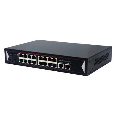 China Port POE Switch 10/100Mbps 16 PoE With 2 Gigabit Uplink 48V Power Over Ethernet Switches Network Switcher Smart Detection for sale