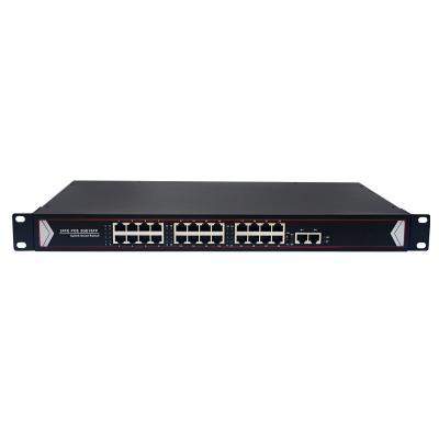 China Port POE Switch 10/100Mbps 24 PoE With 2 Gigabit Uplink 48V 260W Power Over Ethernet Switches Network Changer Smart Detection for sale