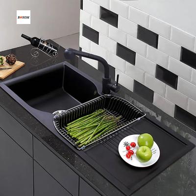 China China Handmade Nano Vessel Double Bowl Quartz Kitchen Undermount Bathroom Sink Deep Black Granite Compound Sink Vanity Sink for sale