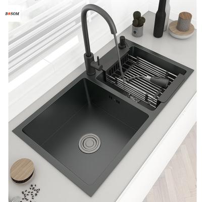 China Without Faucet and Hardware Customized Stone Quartz Kitchen Sink Handmade Granite Double Sink Bowl With Kitchen Faucet Sink Countertop Basin for sale