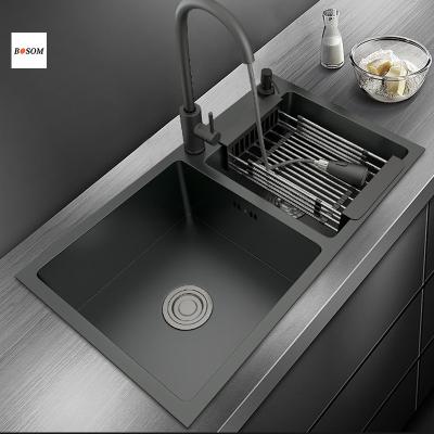 China Without Faucet and Hardware Supplier Granite Handmade Quartz Kitchen Sink Basin Kitchen Basin Double Bowl Stone Sink for sale