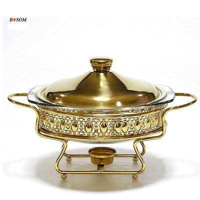 China Modern hot sale stainless steel round table food warmer cylinder desktop luxury classic gold chafing dish for buffet equipment for sale