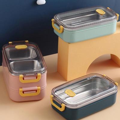 China Viable Student Bento Box 304 PP Stainless Steel Leakproof Lunch Box, Compartment Bento Box, 2 Grid Portable Lunch Box for sale