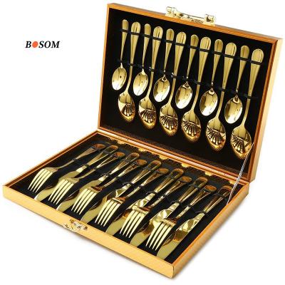 China Viable High End Custom Cutlery Set Gold 24-Piece Stainless Steel Flatware Silverware Set Knife Fork Spoon Set For Home for sale