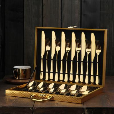 China Viable Luxurious Cutlery Set Stainless Steel 24-Piece Flatware Silverware Dinnerware Set Knife Fork Gold Spoon Set For Gift for sale