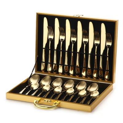 China Sustainable Gold 24 Pcs Luxury Gift Set Colorful Western Dinnerware Stainless Steel Cutlery Set for sale