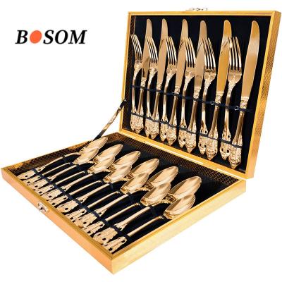 China Viable Luxurious Cutlery Set Stainless Steel 24-Piece Flatware Silverware Dinnerware Set Knife Fork Gold Spoon Set For Gift for sale