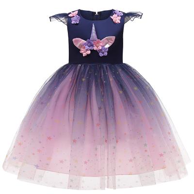 China Washable Set Unicorn Role Dance Performance Dress Girls Birthday Party Summer Unicorn Rainbow Wedding Party Flower Girl Dress for sale