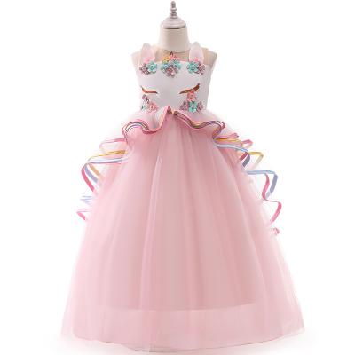 China Children's Cartoon Unicorn Bridesmaids Formal Princess Dress Colorful Christmas Halloween Cosplay Washable Clothes for sale