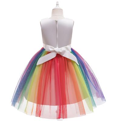 China Rainbow Washable Embroidery Girl's Formal Princess Dress Elegant Party Dress Christmas Colors Colorful Clothes for sale