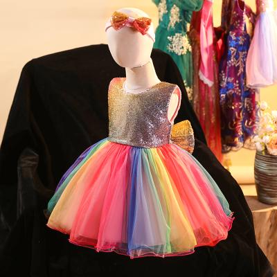 China New Washable Rainbow Sequin Tutu Dress For Girls 1-12Y Backless Sleeveless Colorful Kids Tulle Dress Clothes for sale