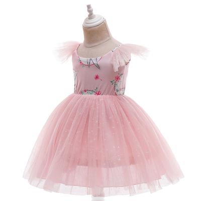 China 2021 Washable Kids Little Elf Solid Color Flying Sleeves Small Mesh Girls Dress Cute Four Seasons Dress for sale