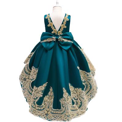 China Factory Direct Sale Washable Sleeveless Lace Embroidery Trailing Children's Elegant Girl's Princess Dress for sale