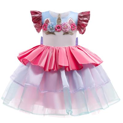 China Washable girls dress high-end version birthday princess dress kids pink dress skirt unicorn korean clothing for sale