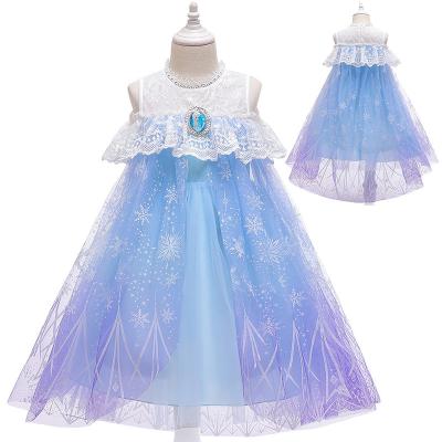 China 2021 Summer Girls Elsa Kids Princess Party Blue Washable Popular Cosplay Costume for sale