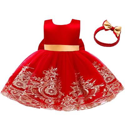 China D0794 2021 Washable Kids Party Red Color With Bow Princess Dress Baby Tutu Edges Flower Girl Dresses for sale