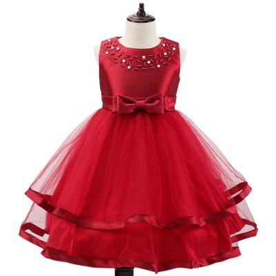 China Bestselling Washable Girls' Red Clothing Long Skirt With Bow Classic Christmas Dress For Kids for sale