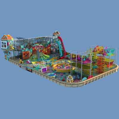 China Wooden Amusement Park Inflatable bouncer Rainbow Climbing Net Kids Indoor Playground Structure with Volcano Climbing Slide for sale