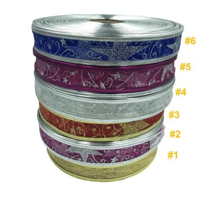 China Viable Gold Silver Colors Sparkle Metallic Printed Organza Ribbon Sheer Ribbon for sale