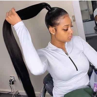 China Silky Straight Wave Human Hair Clip In Hair Ponytail Hair Pieces, Wrap Around 100% Remy Hair Ponytails Extensions For Black Women for sale