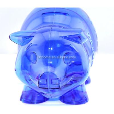 China High quality blue transparent plastic piggy bank, money saving box for sale