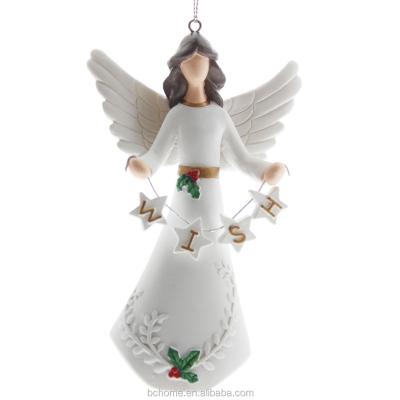 China Custom Resin Angel Wings Christmas Ornament White From Europe for sale