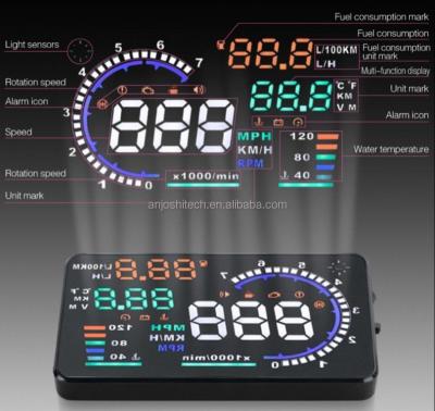 China New A8 5.5 inch HUD Digital Car Windscreen Speedo Head Up Display for sale