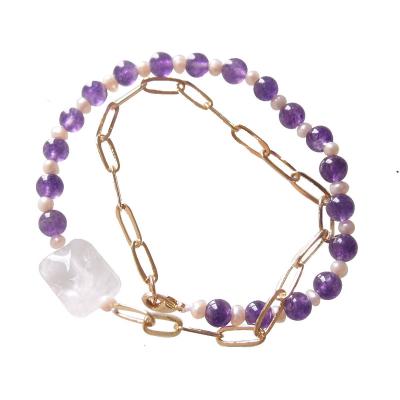 China Fashion Sundysh Fashion CLASSIC Amethyst Gemstone Pendant Chain Necklace For Women Girls 14