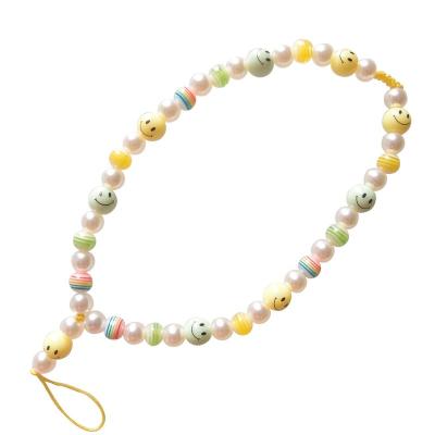 China Sundysh Smiley Face Pearl Beaded Mobile Phone Lanyard Strap Cell Phone Strap KY210521-1 for sale