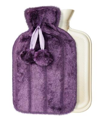 China Durable 2L BS RUBBER Hot Water Bottle with Fur Cover and Pom Poms, Large (Purple) for sale