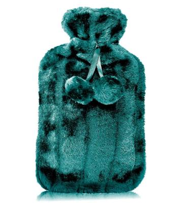 China Durable 2L BS RUBBER Hot Water Bottle with Fur Cover and Pom Poms, Large (Green) for sale