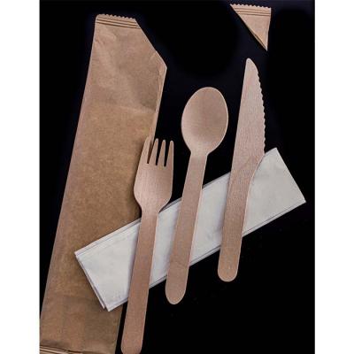 China Disposable Degradable Wooden Spon Fork Knife Set Wooden Spoon Spatula Set Wooden Spoon Set for sale