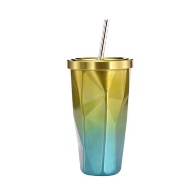 China Outdoor Double Wall Vacuum Custom Coffee Mug Gradient Stainless Steel Straw Tumbler for sale