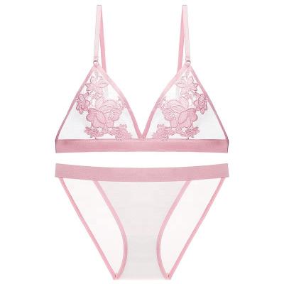 China QUICK DRY 2 Pieces Embroidery Sexy Honeymoon Bra Lingerie And Panties Underwear Ladies Romantic Floral Bra Set For Women for sale