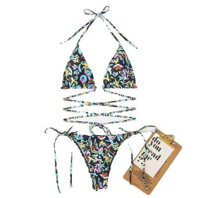 China 2023 color slit swimsuit one size triangle bikini fitness women swimwear bikini breathable printing sets for sale