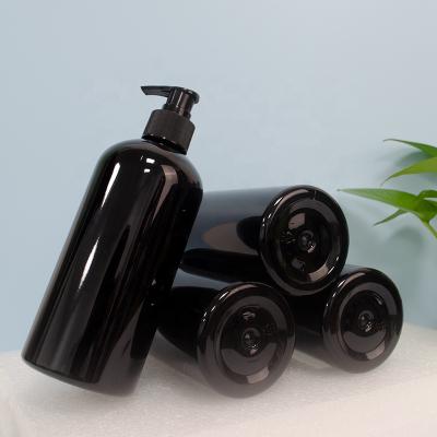 China Wholesale 500ml Shampoo Cosmetic Plastic Bottles 16oz Pet Hair Conditioner Plastic Black Bottle for sale