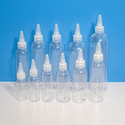 China Household products 30/50/60/80/100/120/150/200/250/300/400ml hair oil bottle transparent pet mouth cap pointed spout bottle for sale