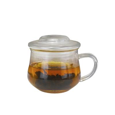 China 300ml Viable Height Borosilicate Tea Cup Heat Resistant Glass Mug with Infuser and Glass Lid for sale