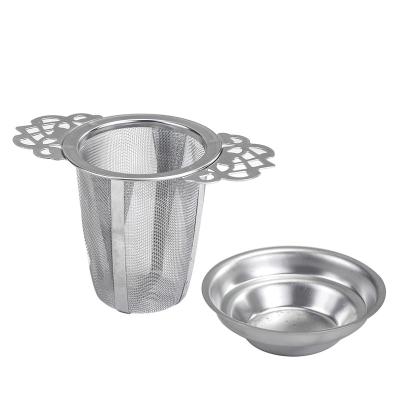 China Reusable Good Mesh Tea Strainer Stainless Steel Stocked Tea Infuser Basket with 2 Handles with Cover for sale