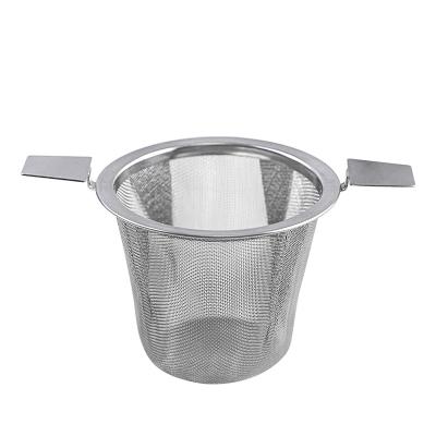 China Sustainable Basket Shape Hard Mesh Tea Strainer With Double Handle for sale