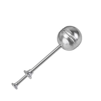 China Strain Tea 304 Stainless Steel Ellipse Ball Shape Tea Infuser Tea Strainer With Pushing Handle for sale