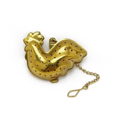 China Viable Titanium Stainless Steel Gold Plating Rooster Shape Tea Infuser With Chain for sale